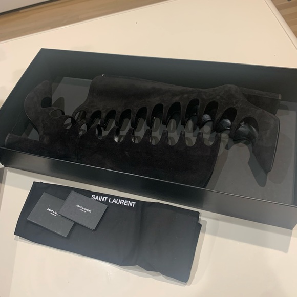 NWB RARE Saint Laurent Joplin Gladiator $3K Black Suede Boots Shoes Heels sz 37 - Picture 7 of 12